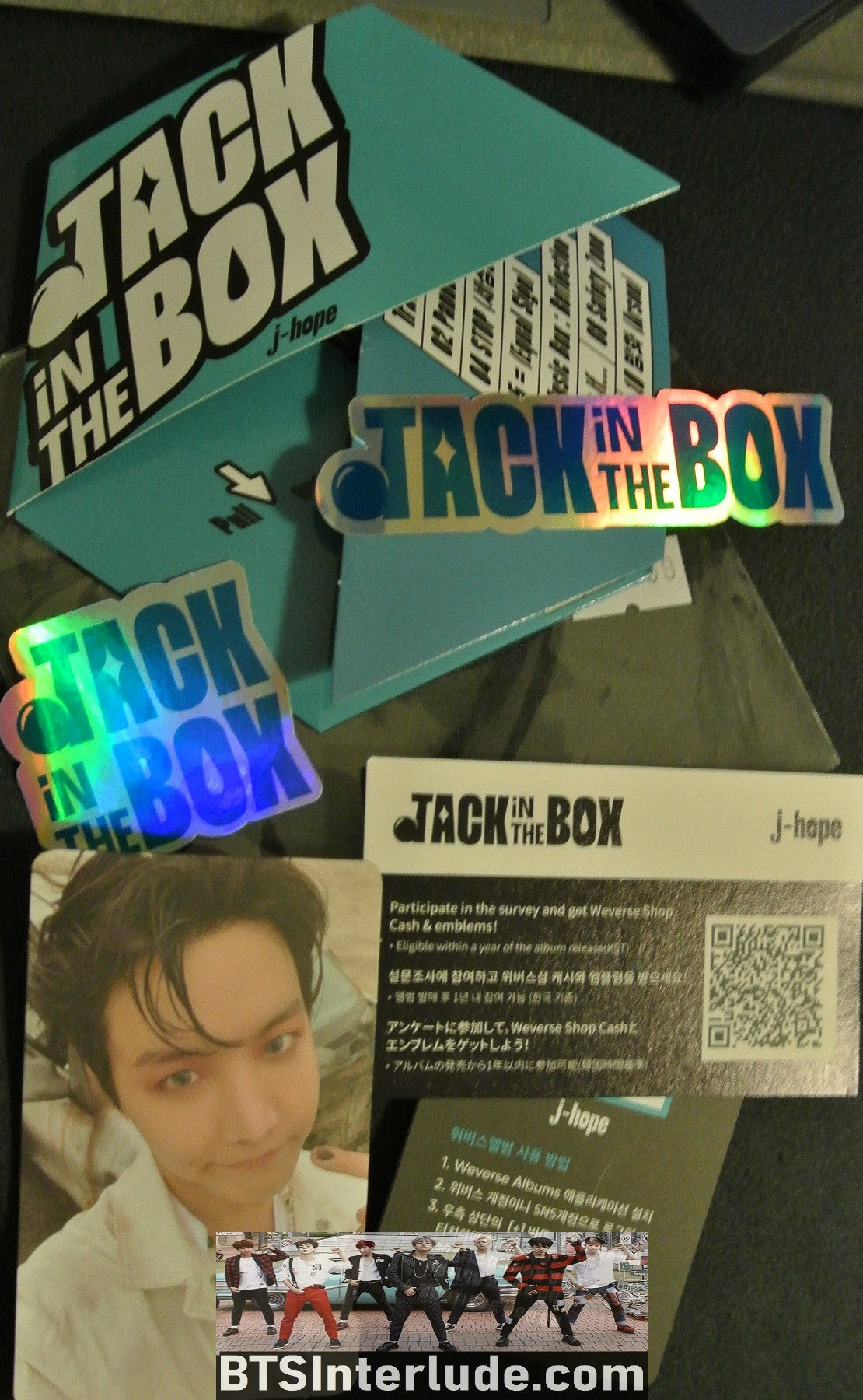 BTS ALBUM J-HOPE JUNG HOSEOK 정호석 JACK IN THE BOX BLUE WEVERSE EDTION 2 STICKERS BARCODE PHOTOCARD PHOTO CARD OFFICIAL MERCHANDISE