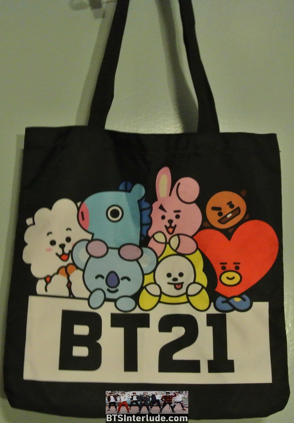 BTS BAG TOTE BT21 BLACK XL CHARACTERS BOTH SIDES COOKY TATA CHIMMY KOYA MANG SHOOKY RJ