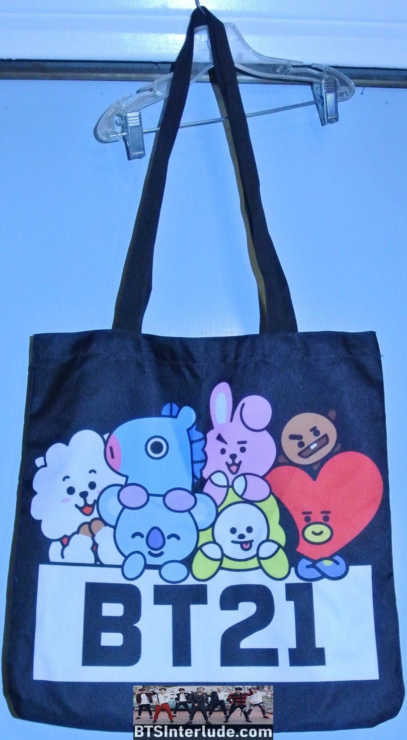 BTS BAG TOTE BT21 BLACK XL CHARACTERS BOTH SIDES COOKY TATA CHIMMY KOYA MANG SHOOKY RJ