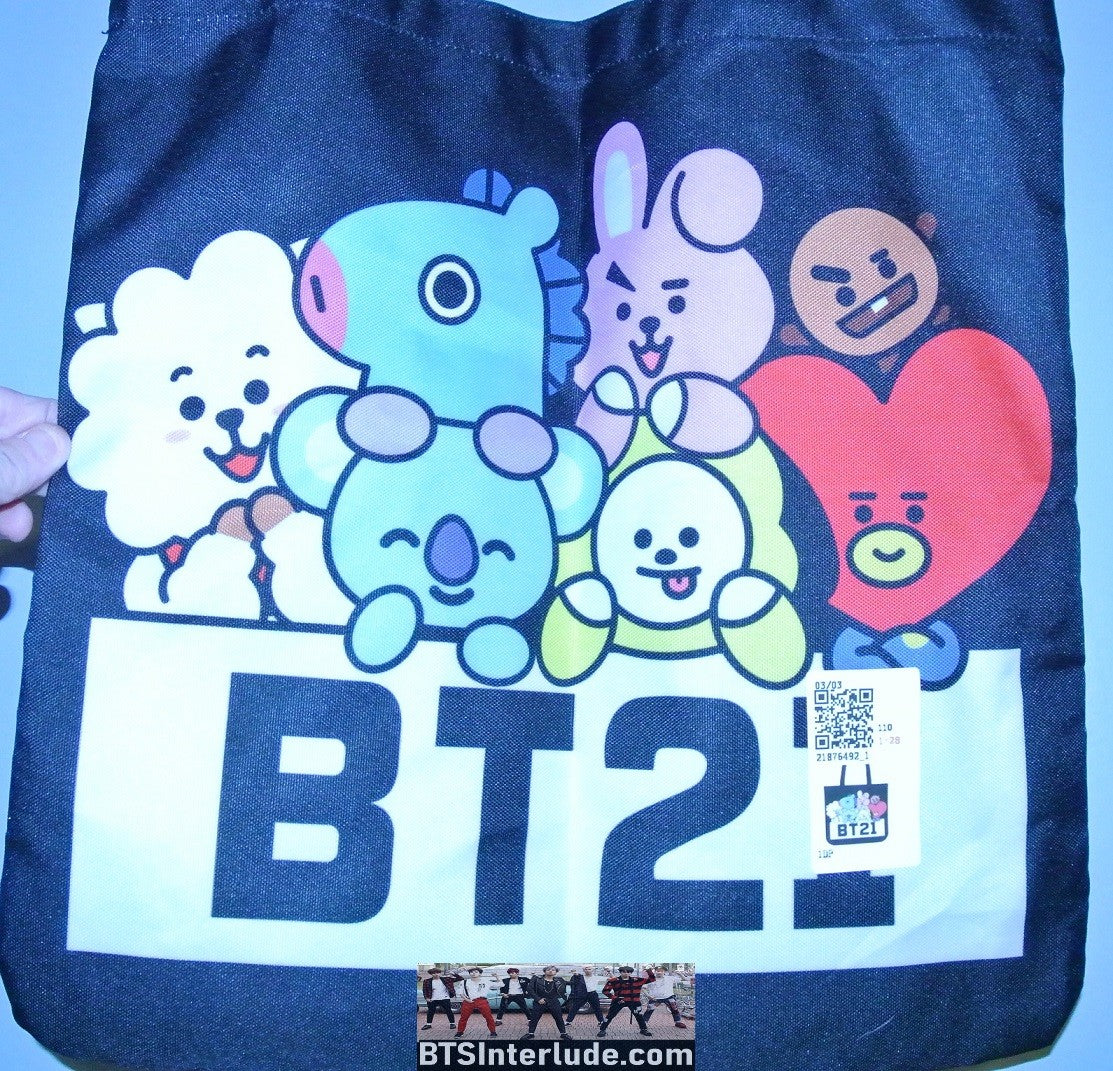 BTS BAG TOTE BT21 BLACK XL CHARACTERS BOTH SIDES COOKY TATA CHIMMY KOYA MANG SHOOKY RJ