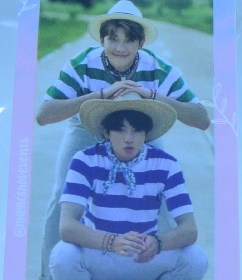 BTS BOOKMARK SUB-UNIT JIN KIM SEOKJIN RM KIM NAMJOON BLUE STRIPED SHIRTS SUMMER FANSITE MINI SLOGAN