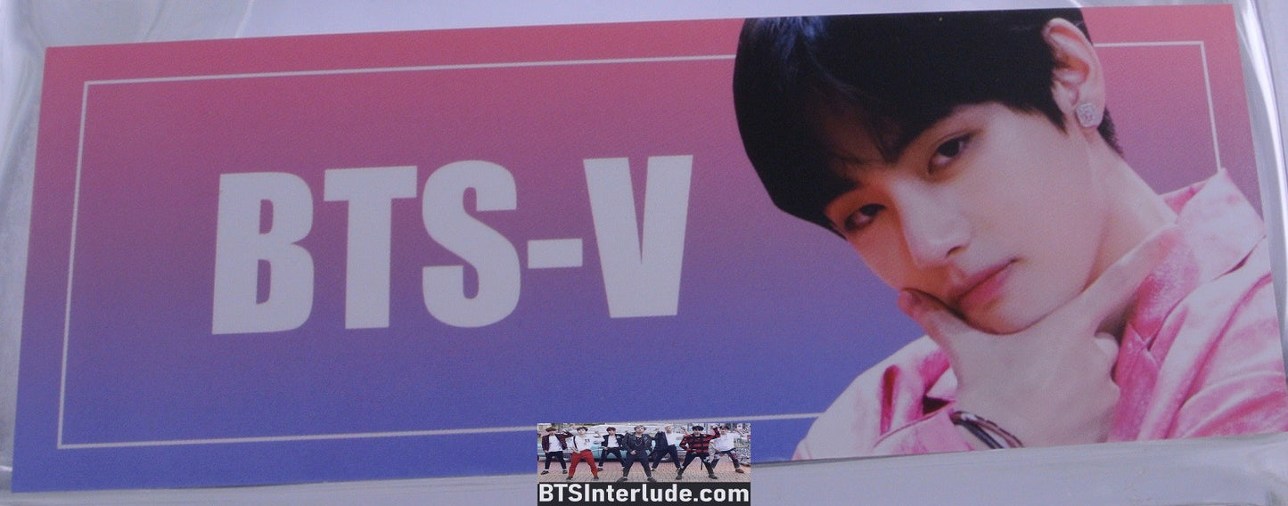 BTS BOOKMARK V KIM TAEHYUNG BROWN LEATHER NEWSBOY CAP FANSITE MINI SLOGAN BANNER 2 SIDED LIMITED EDITION