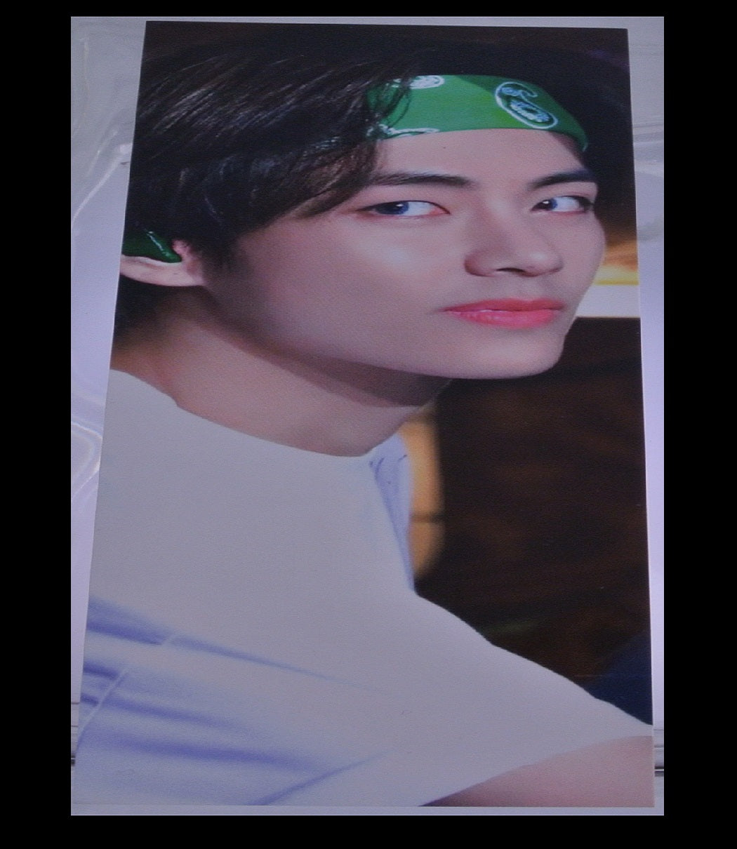 BTS BOOKMARK V KIM TAEHYUNG 김태형 GREEN BANDANA FANSITE MINI SLOGAN BANNER 2 SIDED LIMITED EDITION