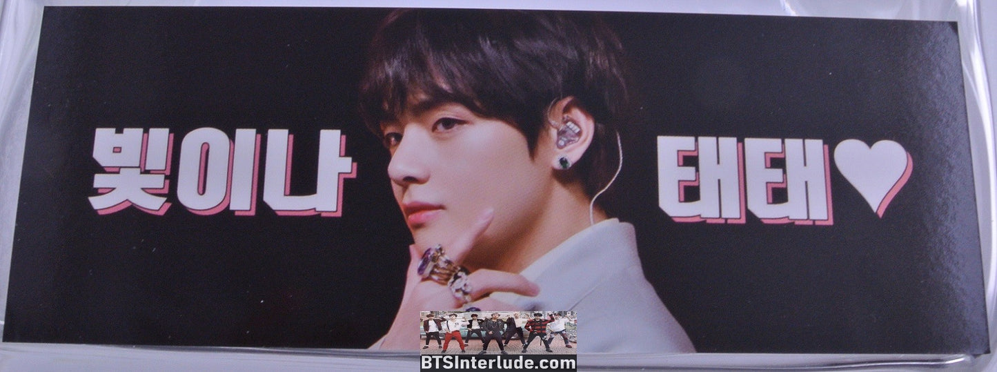 BTS BOOKMARK V KIM TAEHYUNG 김태형 PINK SHIRT FANSITE MINI SLOGAN BANNER 2 SIDED LIMITED EDITION