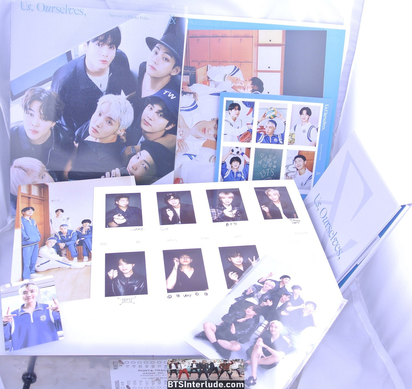BTS BOOK OFFICIAL GROUP PHOTOFOLIO SET US OURSELVES WE SPECIAL CASE PRE-ORDER BENEFIT CALENDAR COMPLETE SET BOOK POSTER PHOTOCARD STAMPS MINI POSTER POLAROIDS JUNGKOOK V JIMIN RM J-HOPE SUGA JIN RELEASE NEW OFFICIAL MERCHANDISE