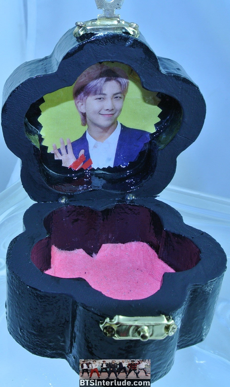 BTS CLOVER RM KIM NAMJOON PURPLE HAIR NOT TODAY ERA TRINKET JEWELRY BOX PINK GLITTER FELT INSIDE