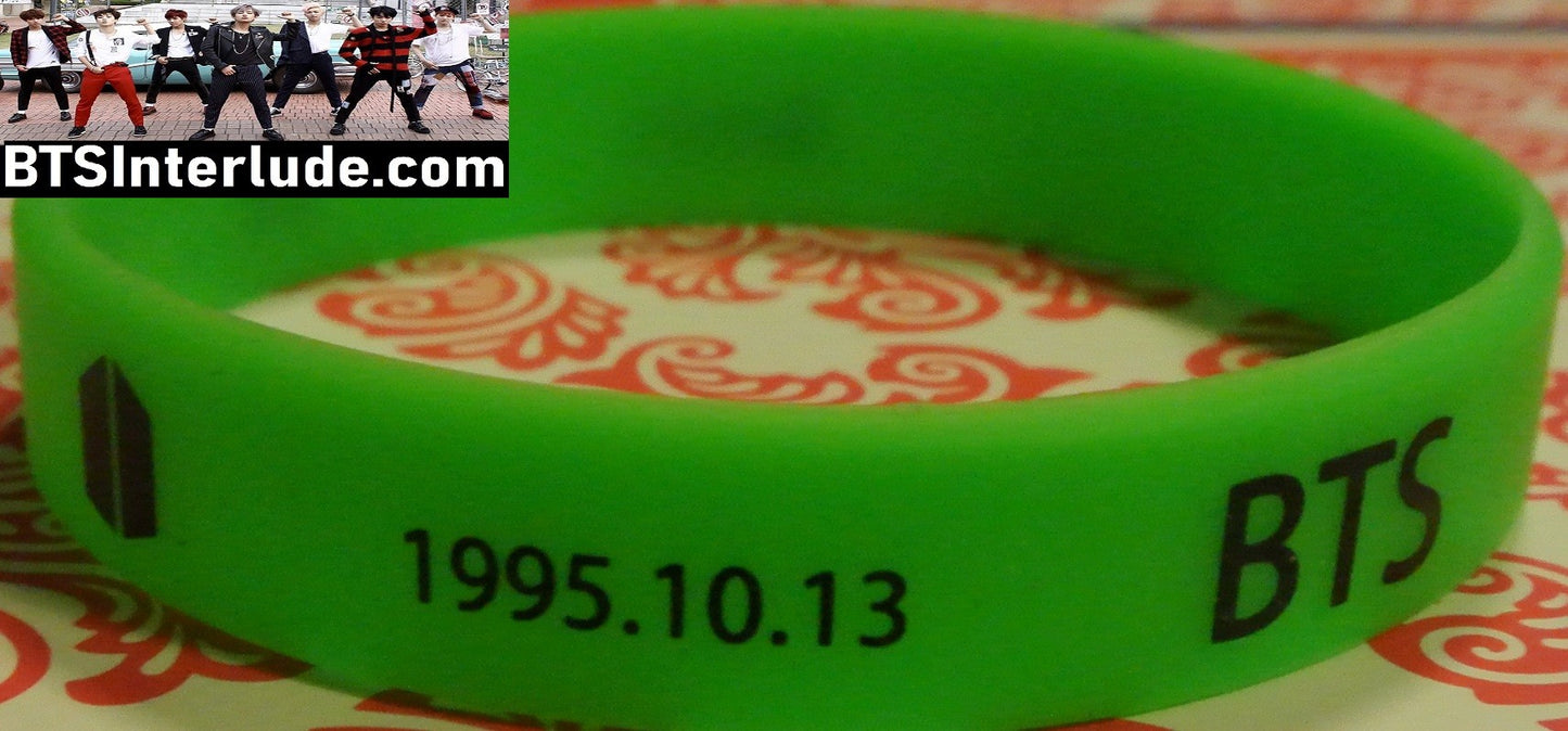 BTS BRACELET PARK JIMIN 박지민 GREEN SILICONE NAME IN WHITE BIRTHDAY BTS DOORS