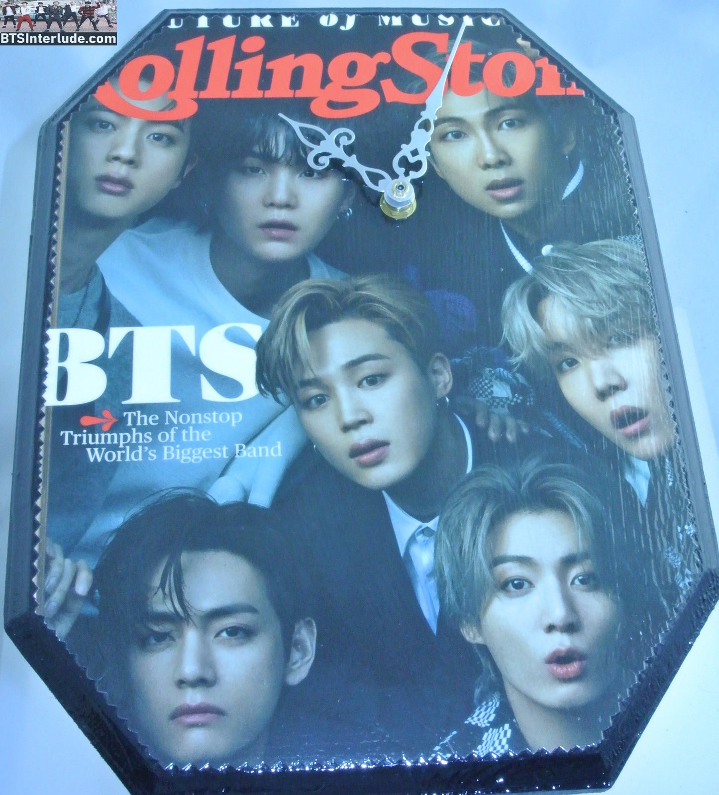 BTS CLOCK WOOD GROUP ROLLING STONE COVER SILVER HANDS JUNGKOOK V JIMIN RM J-HOPE SUGA JIN