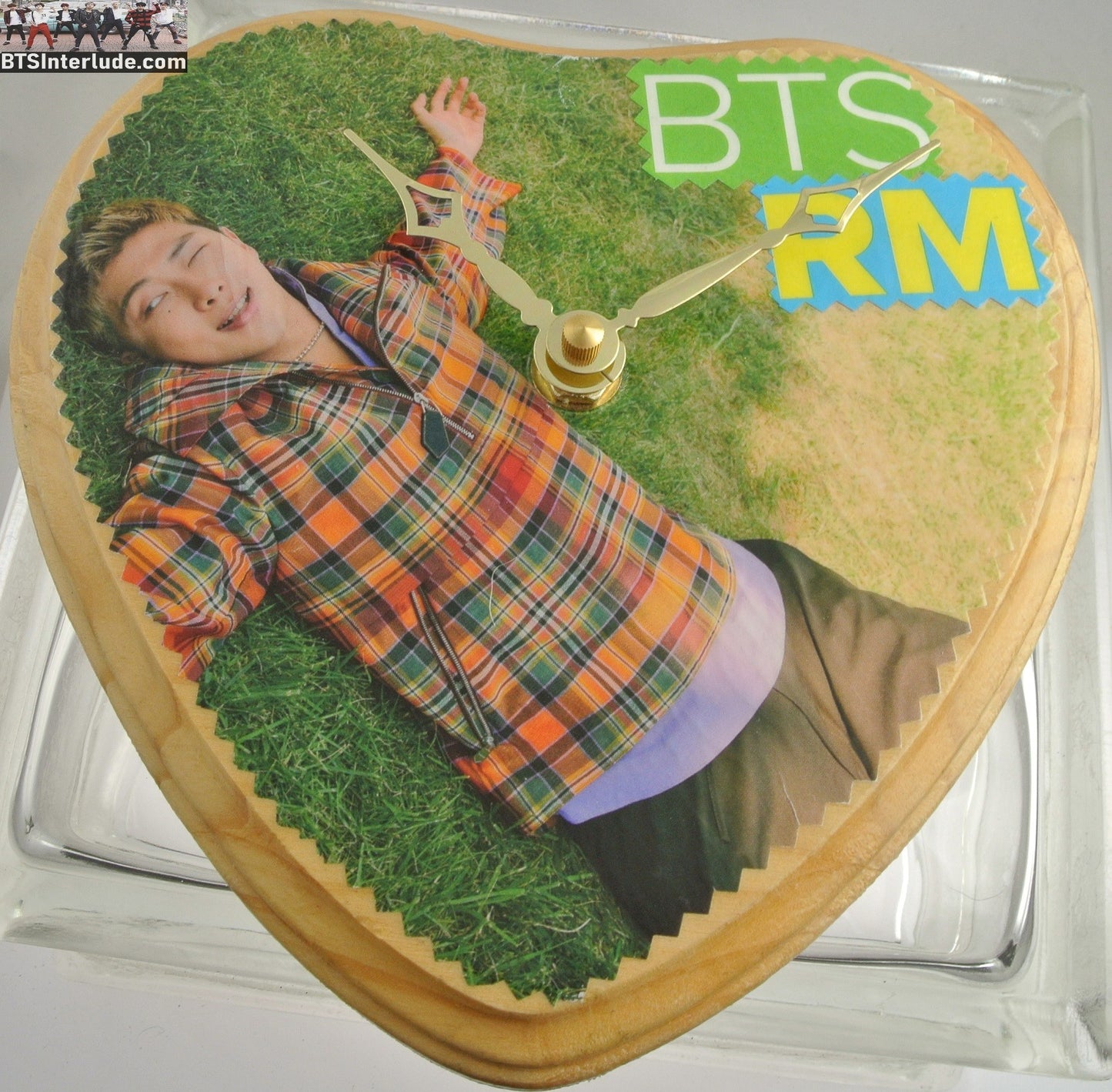 BTS CLOCK HEART WOOD RM KIM NAMJOON 김남준 GOLD HANDS LYING ON GRASS