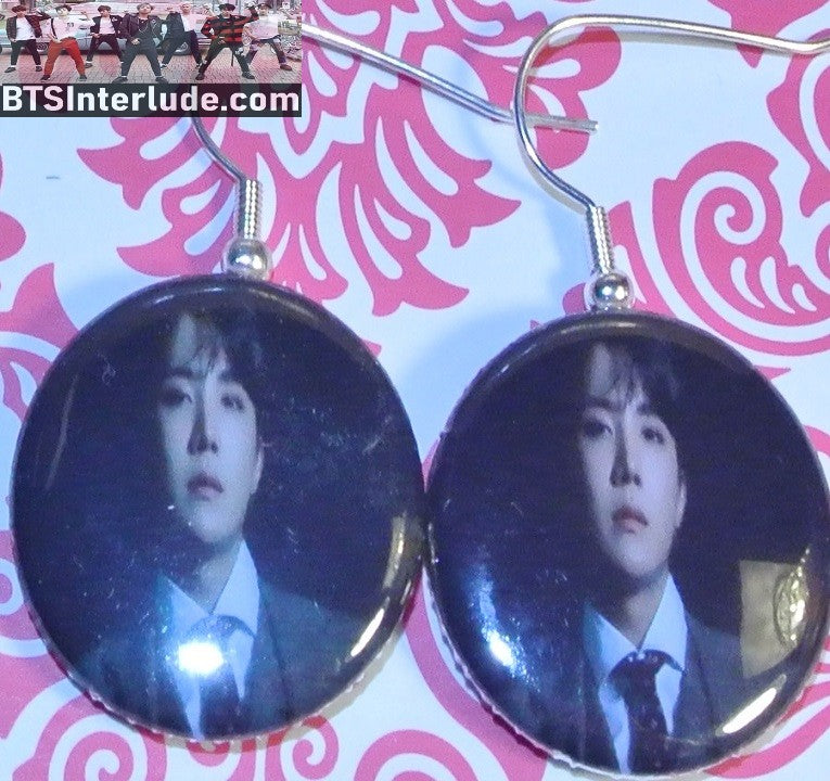 BTS EARRINGS BUTTON J-HOPE JUNG HOSEOK 정호석 2 IN 1 MOTS 7 TEA MAP OF THE SOUL 7 PIERCED OR CLIPS HOBI JHOPE DANGLE DROP