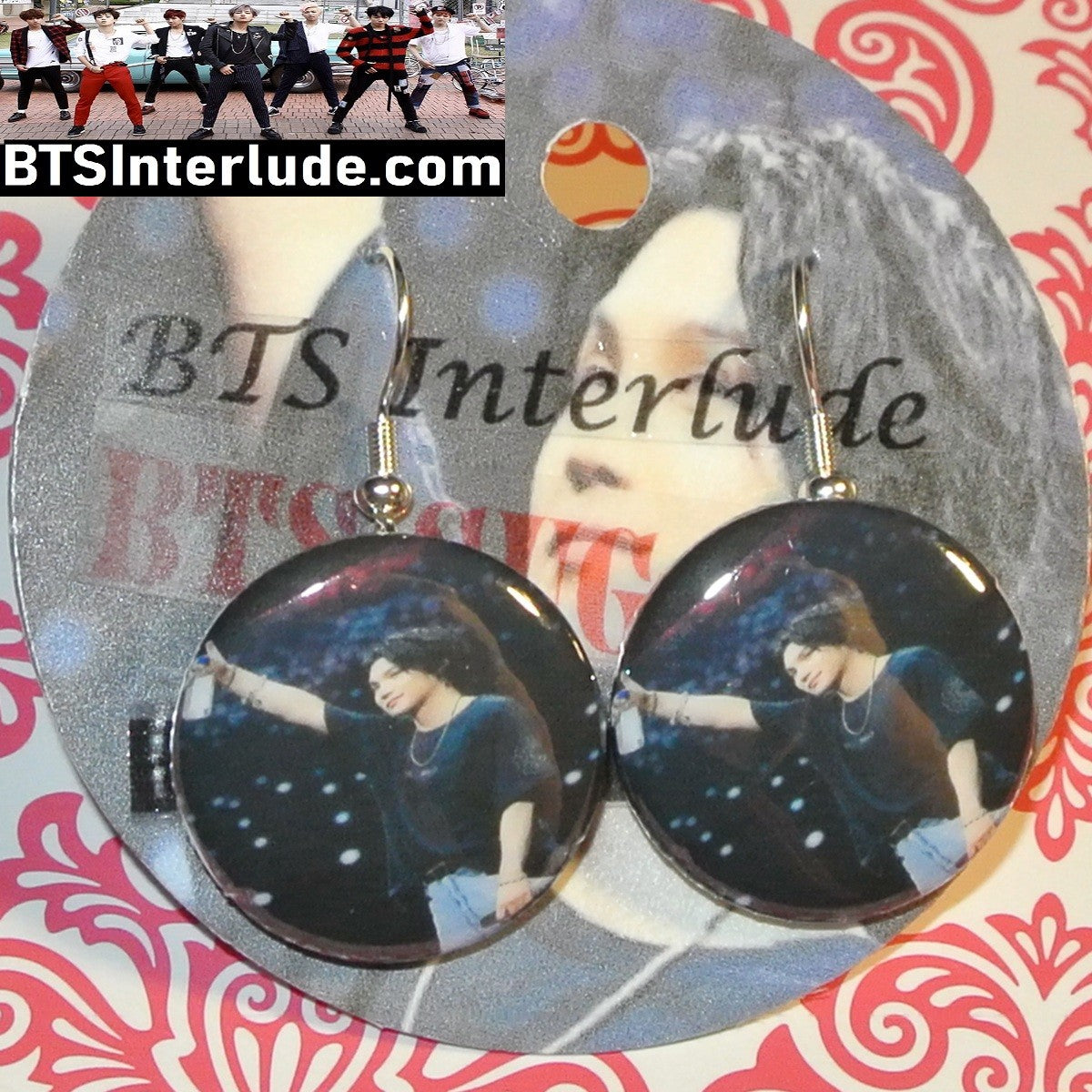 BTS EARRINGS BUTTON SUGA MIN YOONGI 민윤기 2 IN 1 AGUST D TOUR PIERCED OR CLIPS DANGLE DROP