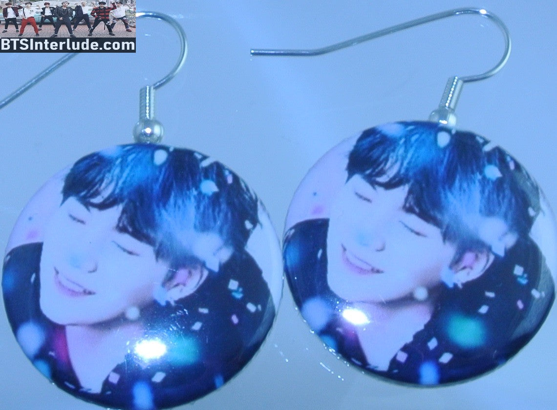 BTS EARRINGS BUTTON SUGA MIN YOONGI 민윤기 2 IN 1 CONFETTI PIERCED OR CLIPS DANGLE DROP