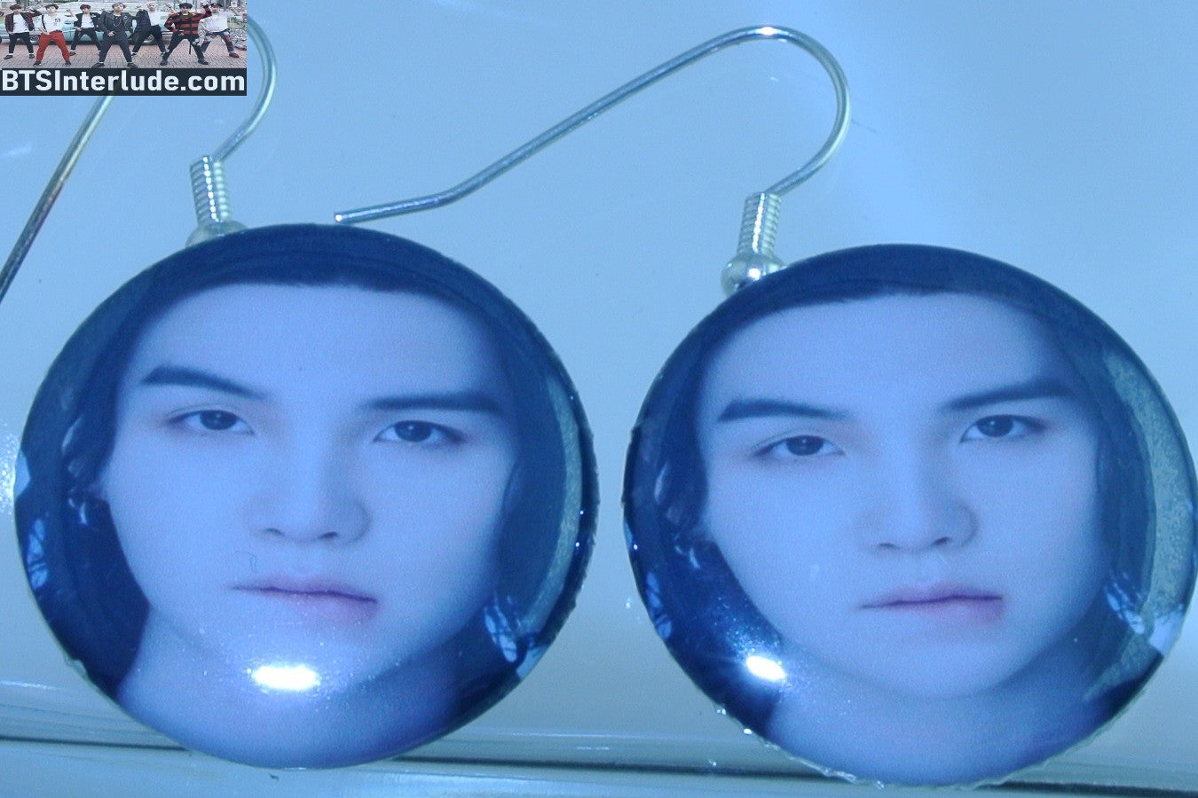 BTS EARRINGS BUTTON SUGA MIN YOONGI 민윤기 2 IN 1 LIP BITE PIERCED OR CLIPS DANGLE DROP