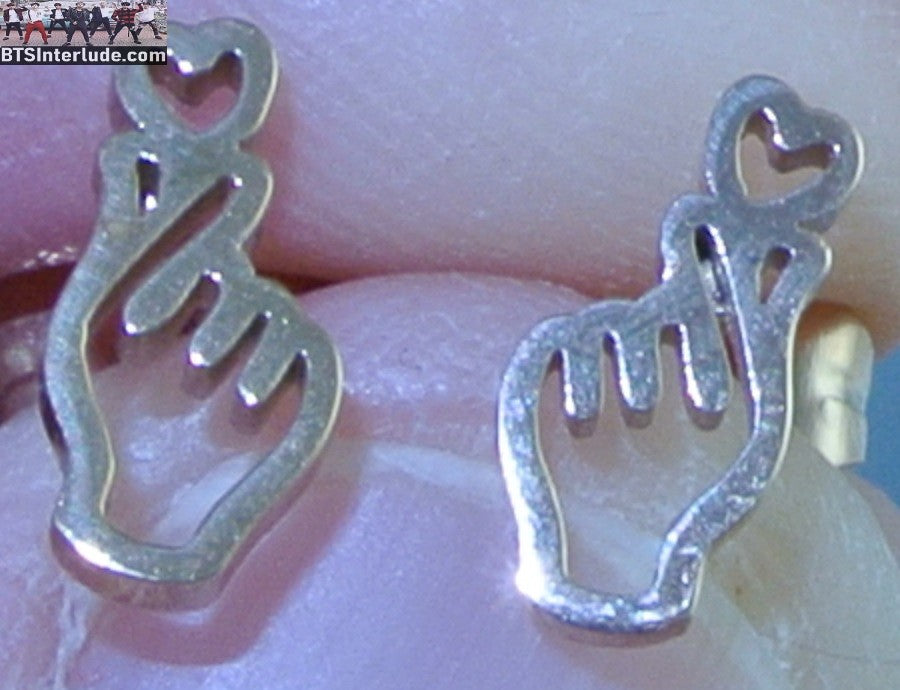 BTS EARRINGS PIERCED STUDS STUDS FINGER HEARTS ROSE GOLD JUNGKOOK V JIMIN RM J-HOPE SUGA JIN