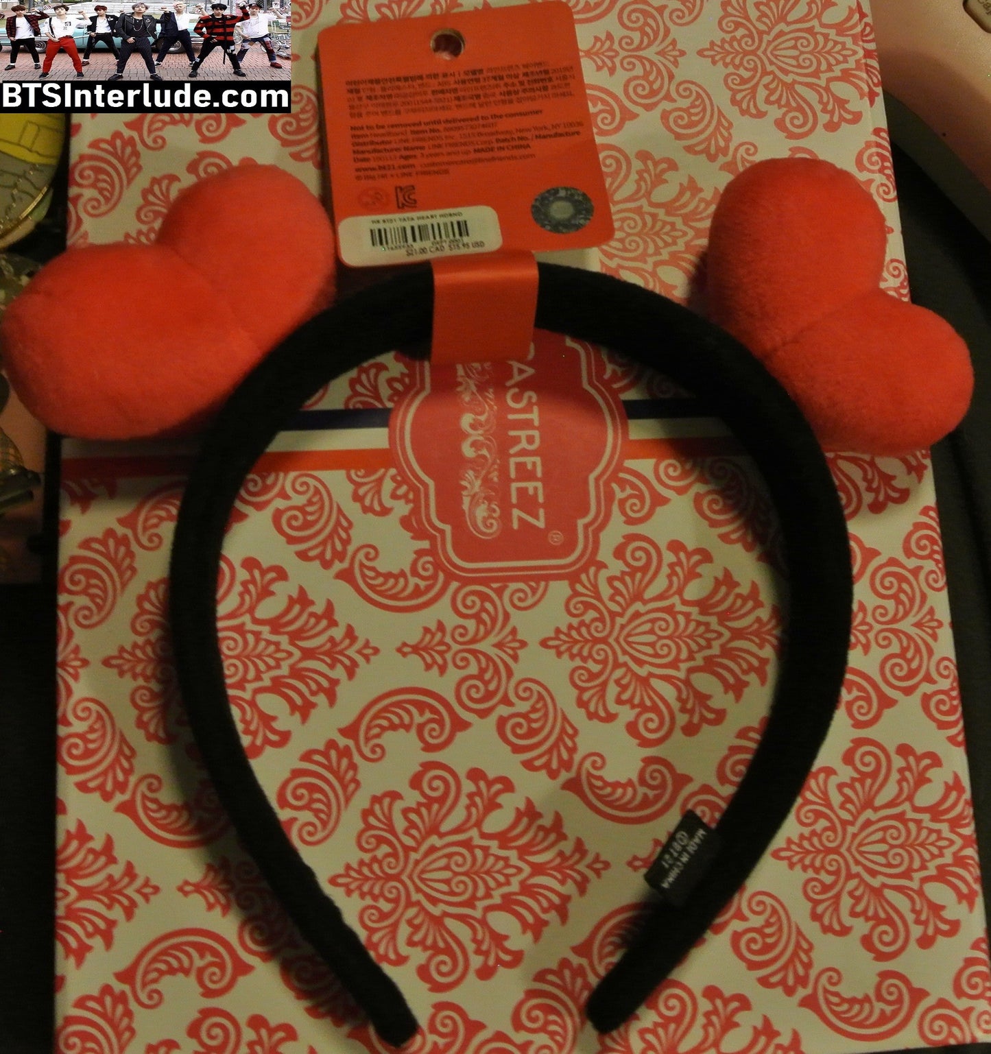 BTS HEADBAND BT21 TATA NEW V KIM TAEHYUNG 김태형 RED HEART TATAS NEW IN PACKAGE