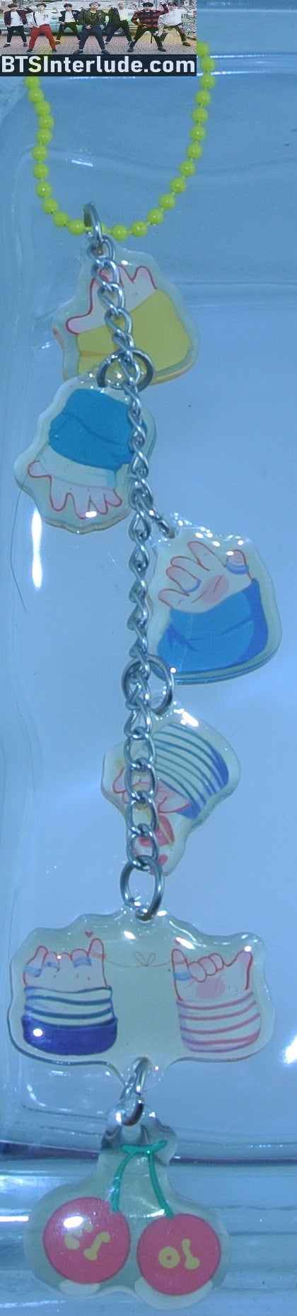 BTS KEYCHAIN ACRYLIC PARK JIMIIN 박지민 6 CHARMS SWEATER PAWS CHERRIES YELLOW BALL CHAIN KEYRING KEY CHAIN RING
