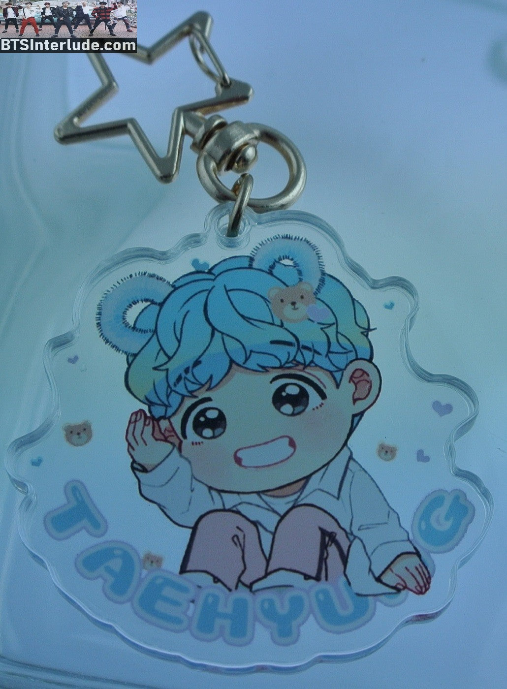 BTS KEYCHAIN ACRYLIC V KIM TAEHYUNG 김태형 BLUE HAIR CHIBI STAR CLASP CLIP KEYRING KEY RING CHAIN LIMITED EDITION