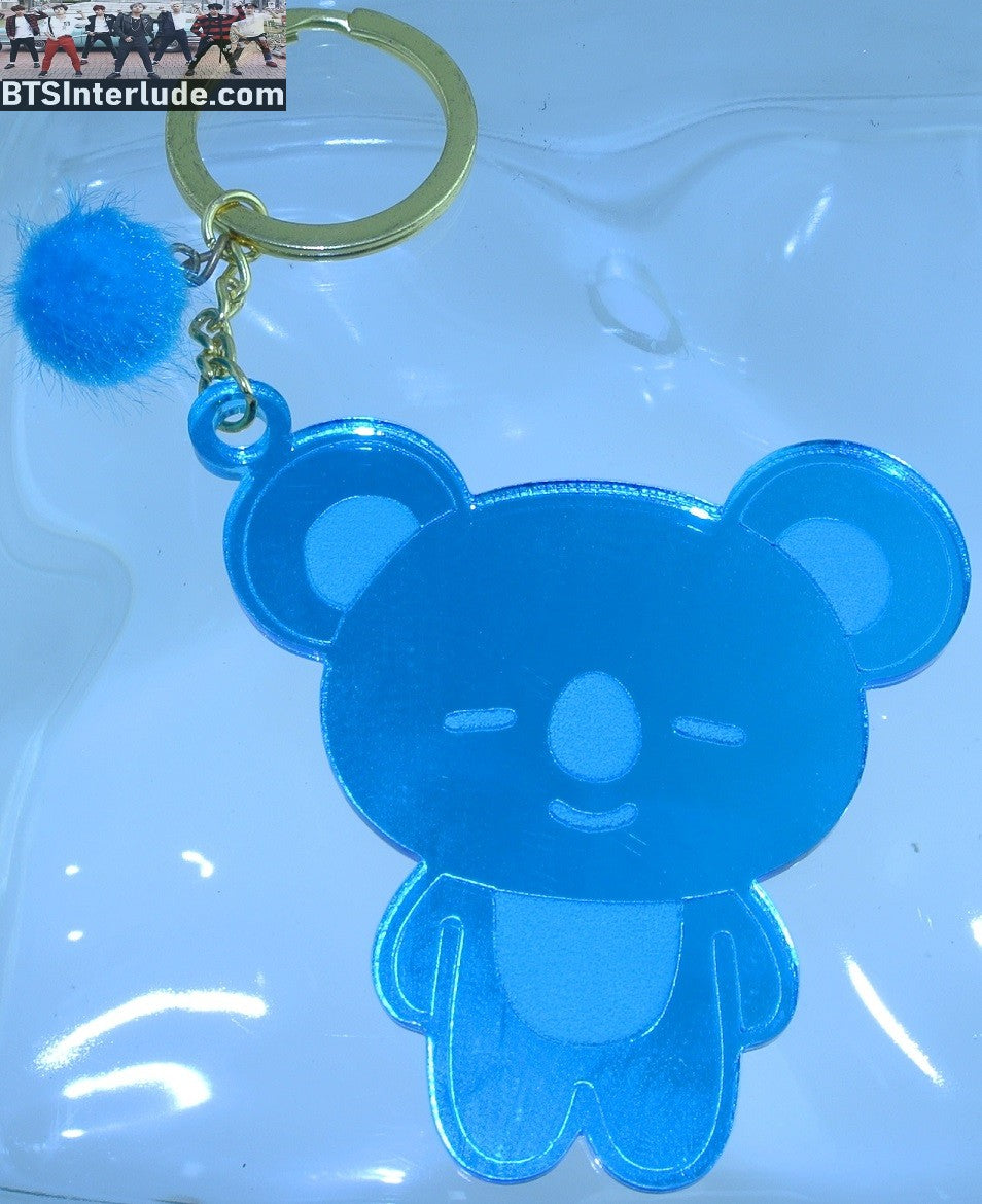 BTS KEYCHAIN ACRYLIC BT21 KOYA RM KIM NAMJOON 김남준 MIRRORED BLUE PUFF BALL KEYRING KEY CHAIN RING