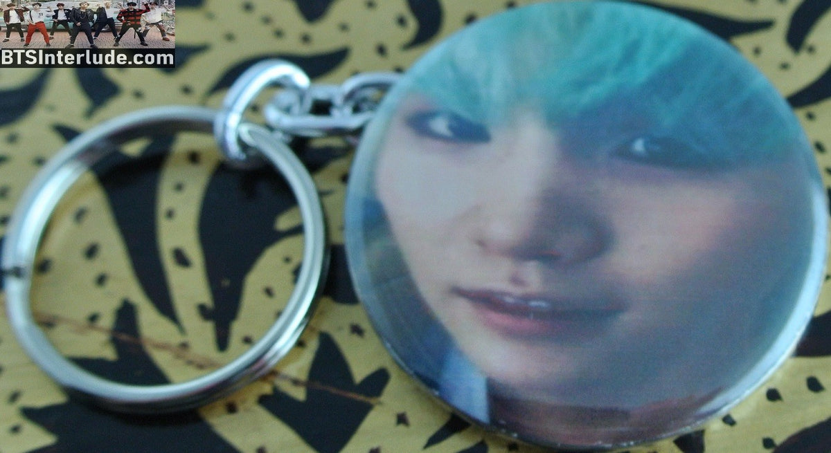 BTS KEYCHAIN BUTTON SUGA MIN YOONGI 민윤기 MINT HAIR KEYRING KEY CHAIN RING
