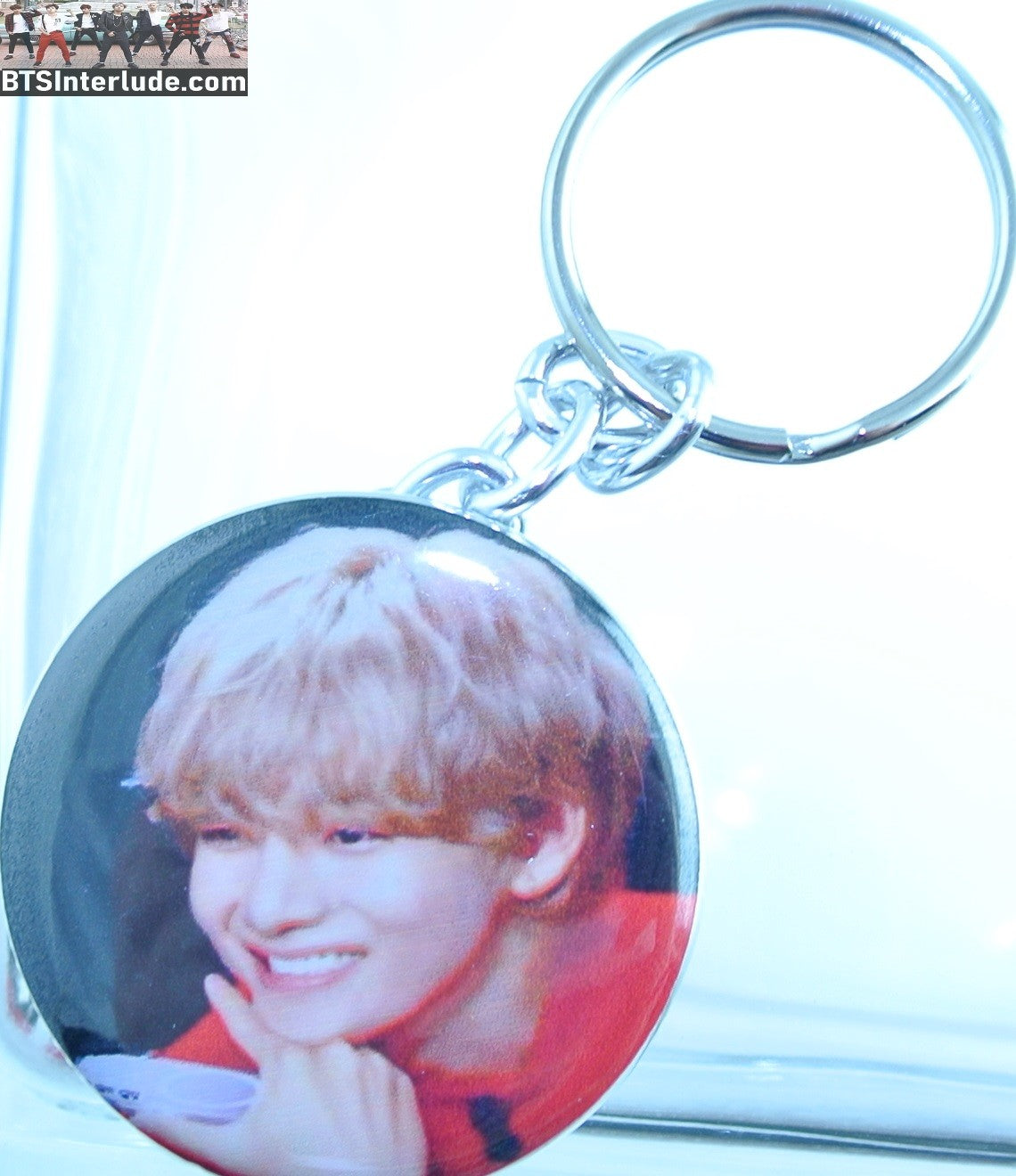 BTS KEYCHAIN BUTTON V KIM TAEHYUNG 김태형 RED SWEATER PHONE SMILE KEYRING KEY CHAIN RING