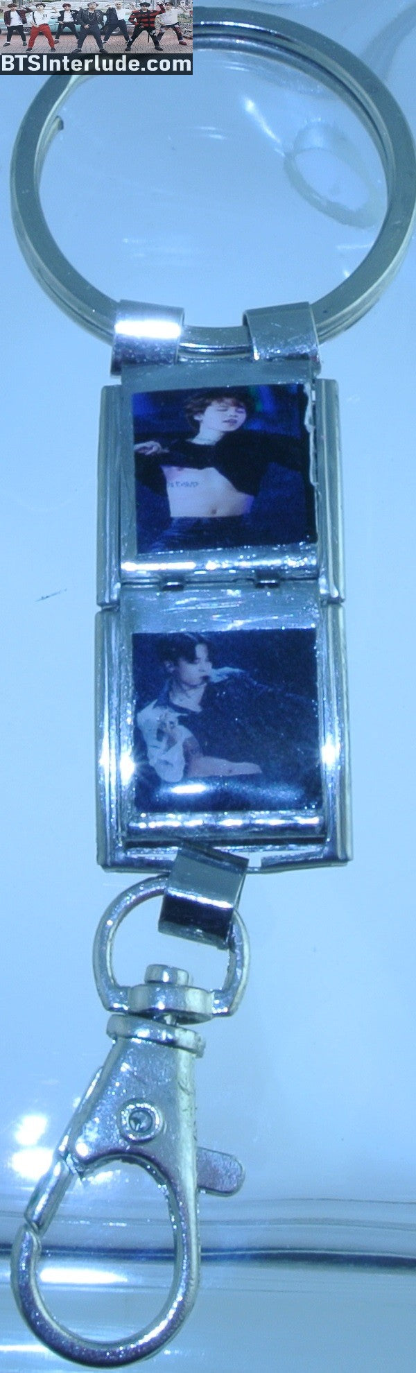BTS KEYCHAIN MEGA CHARM 2 LINK PARK JIMIN 박지민 2 PHOTO NEVERMIND TATTOO SILVER CLASP NEW KEY CHAIN RING