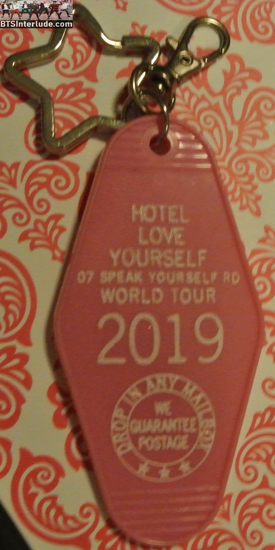 BTS KEYCHAIN GROUP PINK VINTAGE HOTEL KEY SHAPE LOVE YOURSELF TOUR 2019 JUNGKOOK V JIMIN RM J-HOPE SUGA JIN