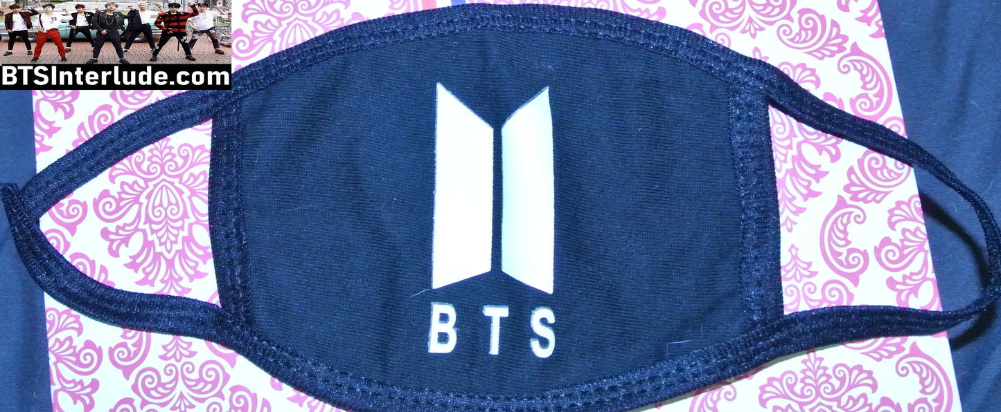 BTS MASK BTS DOORS IN WHITE ON BLACK FABRIC JUNGKOOK V JIMIN RM J-HOPE SUGA JIN REUSEABLE FABRIC WASHABLE