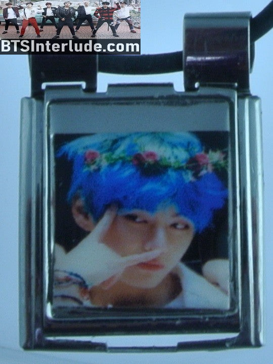 BTS NECKLACE MEGA CHARM LINK V KIM TAEHYUNG 김태형 BLUE HAIR ASL LOVE YOU FANSIGN BLACK CORD ADJUSTABLE