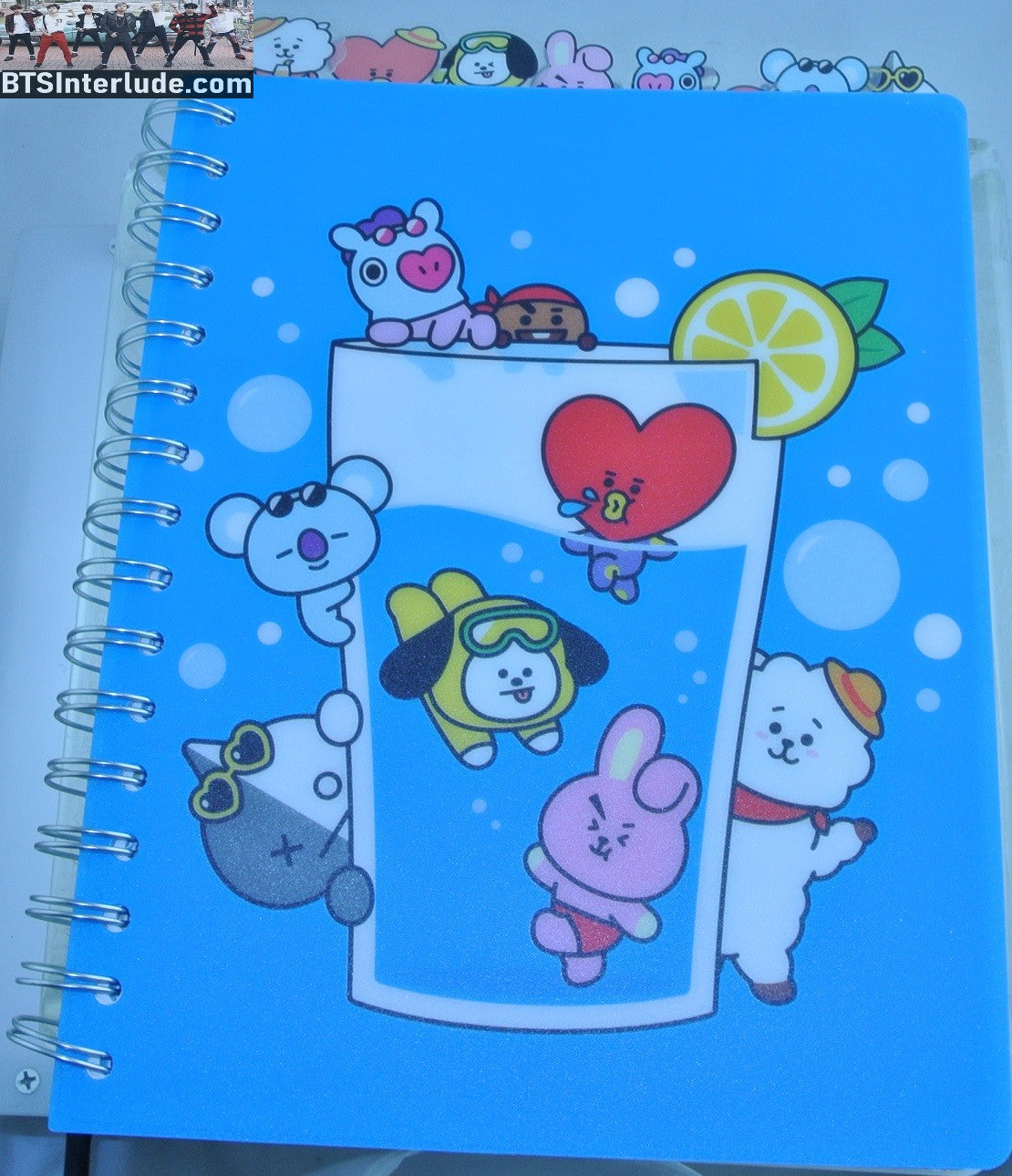 BTS NOTEBOOK BT21 SUMMER GLASS WATER BLUE 144 LINED PAGES TOTAL SEPARATORS JOURNAL COOKY TATA CHIMMY KOYA MANG SHOOKY RJ