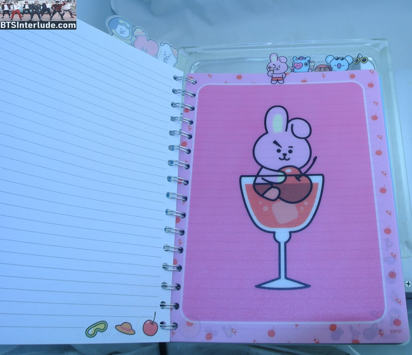 BTS NOTEBOOK BT21 SUMMER GLASS WATER BLUE 144 LINED PAGES TOTAL SEPARATORS JOURNAL COOKY TATA CHIMMY KOYA MANG SHOOKY RJ