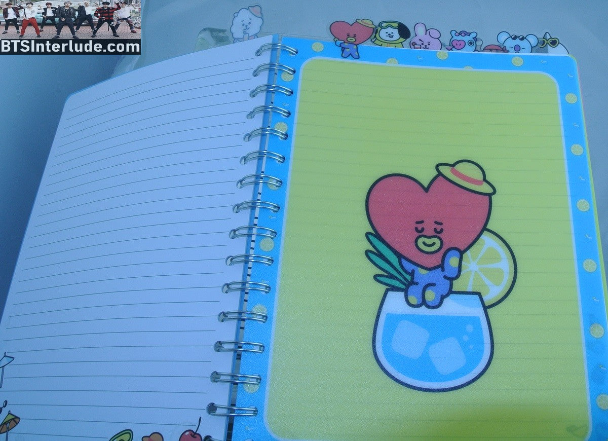 BTS NOTEBOOK BT21 SUMMER GLASS WATER BLUE 144 LINED PAGES TOTAL SEPARATORS JOURNAL COOKY TATA CHIMMY KOYA MANG SHOOKY RJ