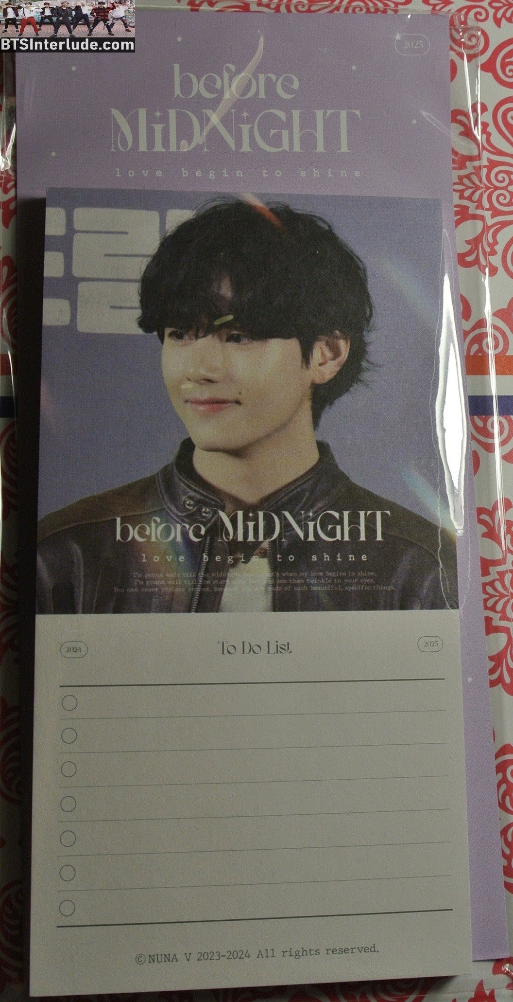 BTS NOTEPAD V KIM TAEHYUNG 김태형 TO DO LIST NUNA V FANSITE BEFORE MIDNIGHT 50 LINED PAGES