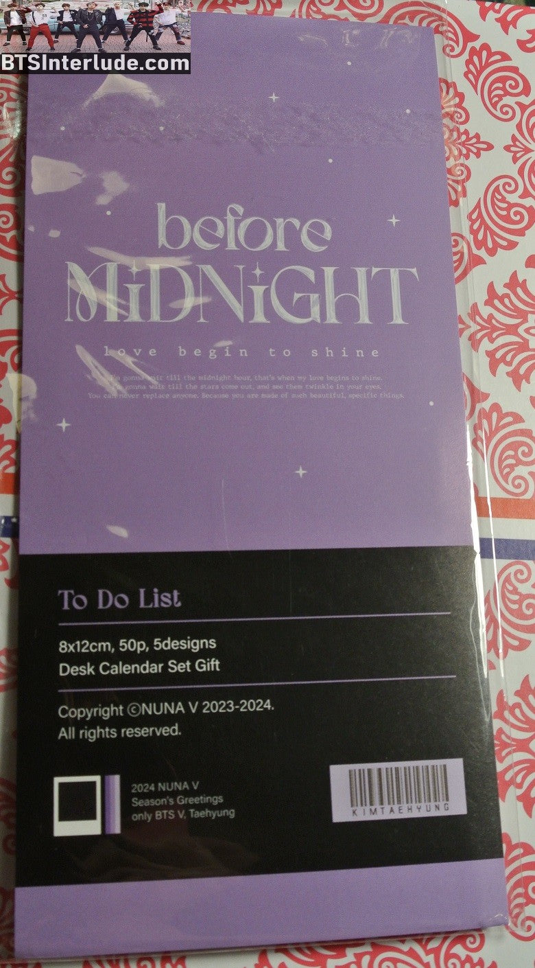 BTS NOTEPAD V KIM TAEHYUNG 김태형 TO DO LIST NUNA V FANSITE BEFORE MIDNIGHT 50 LINED PAGES