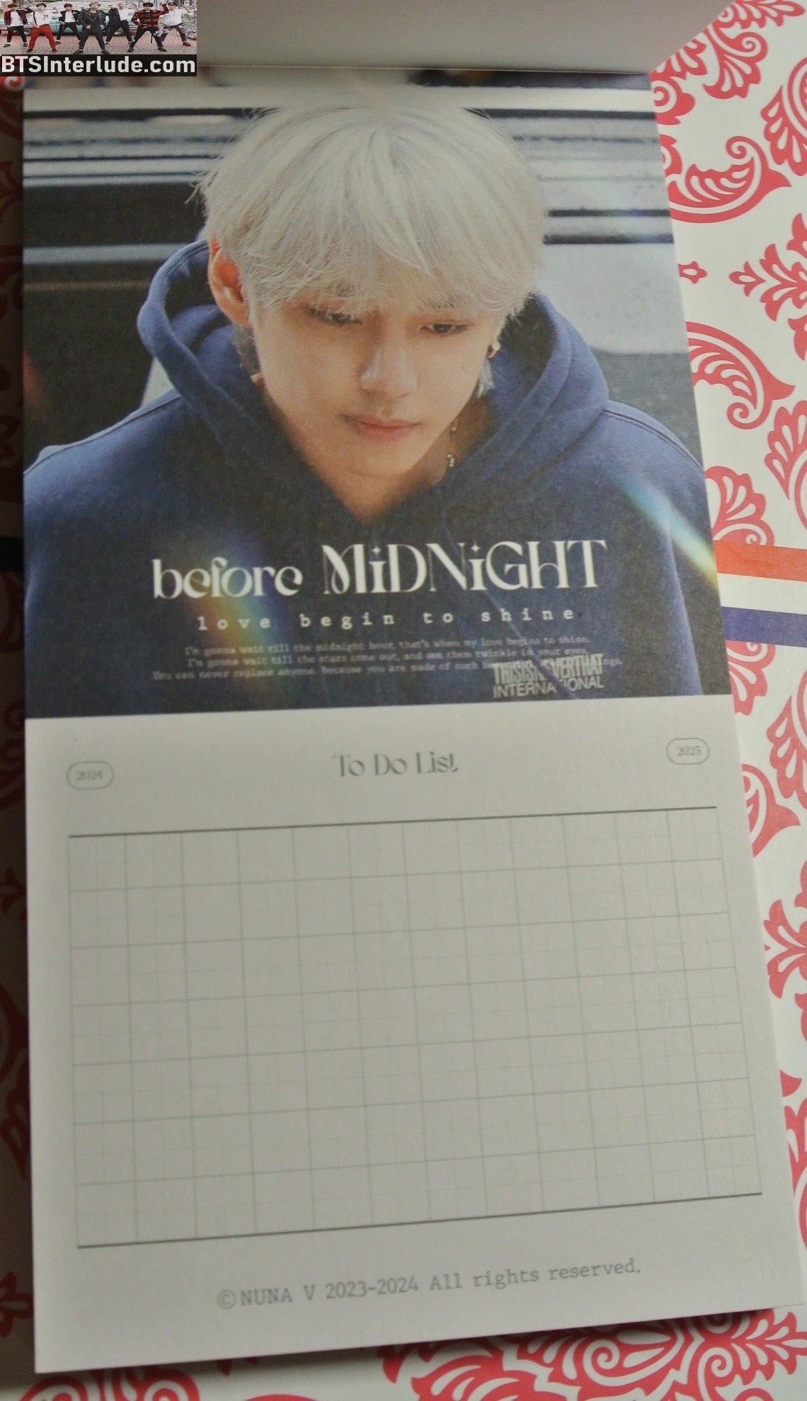 BTS NOTEPAD V KIM TAEHYUNG 김태형 TO DO LIST NUNA V FANSITE BEFORE MIDNIGHT 50 LINED PAGES