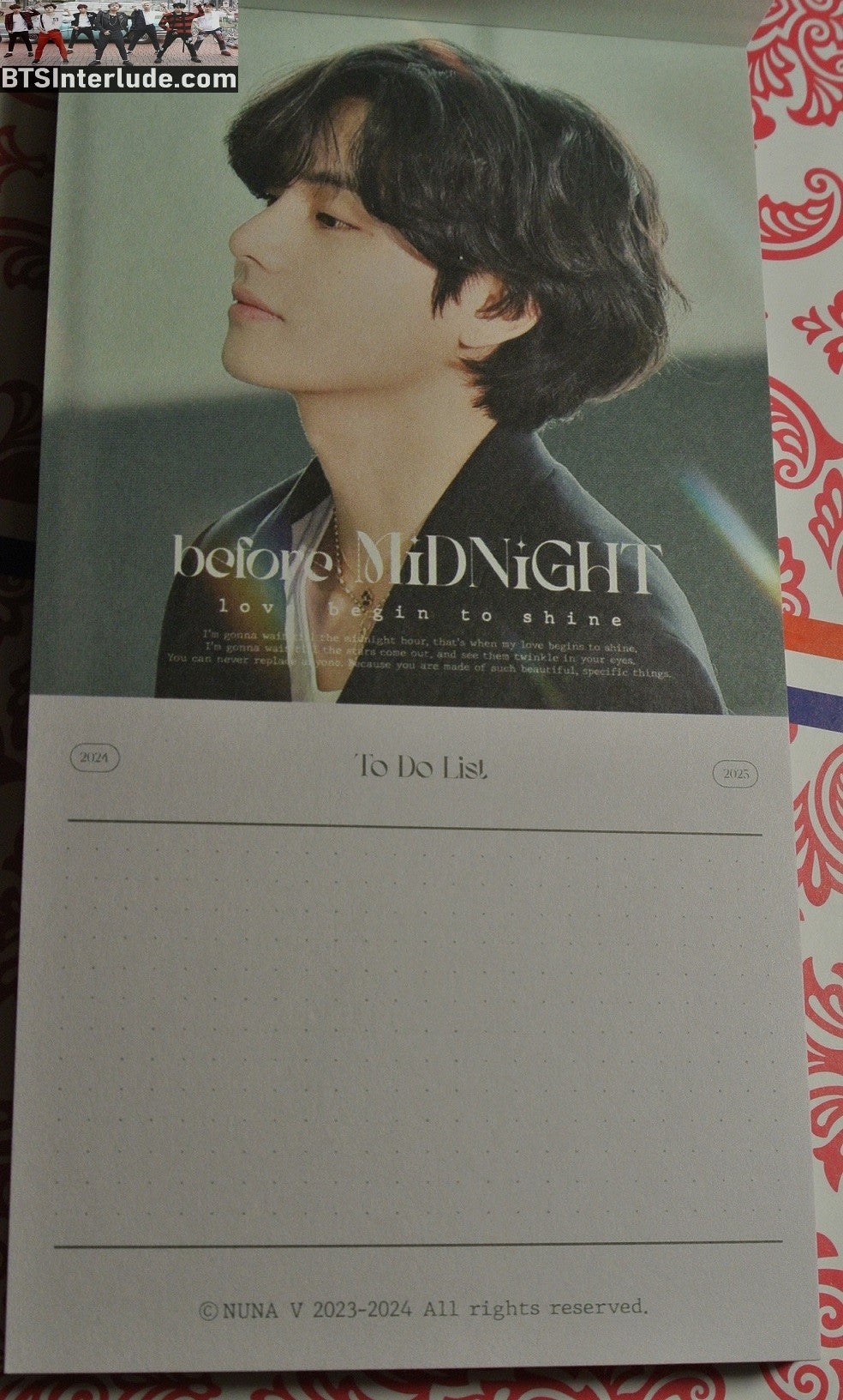 BTS NOTEPAD V KIM TAEHYUNG 김태형 TO DO LIST NUNA V FANSITE BEFORE MIDNIGHT 50 LINED PAGES