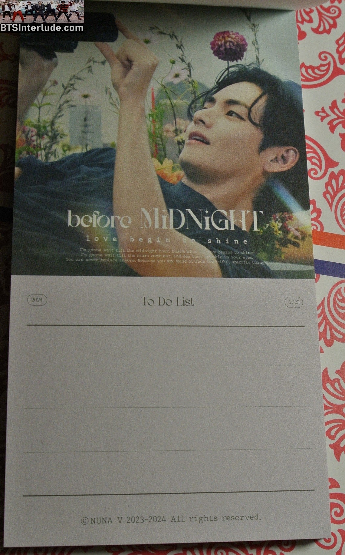 BTS NOTEPAD V KIM TAEHYUNG 김태형 TO DO LIST NUNA V FANSITE BEFORE MIDNIGHT 50 LINED PAGES