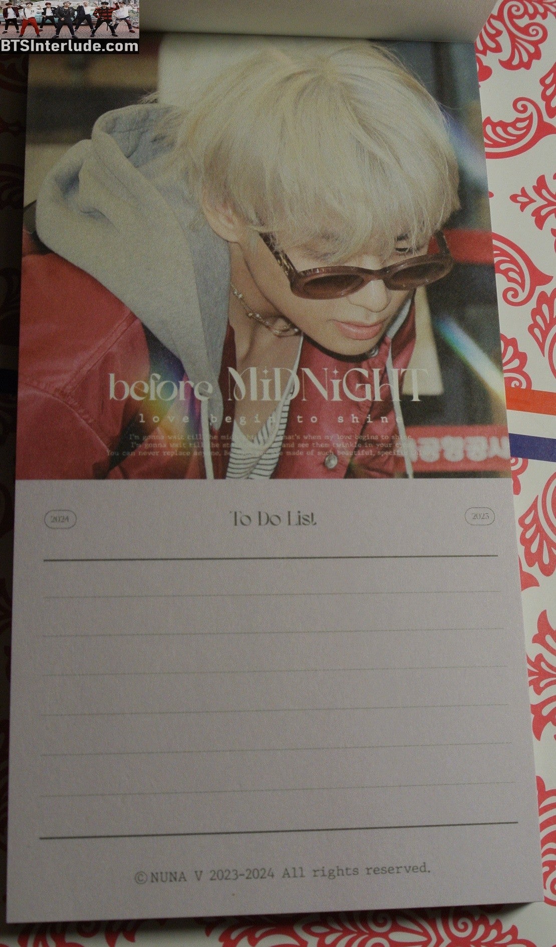 BTS NOTEPAD V KIM TAEHYUNG 김태형 TO DO LIST NUNA V FANSITE BEFORE MIDNIGHT 50 LINED PAGES