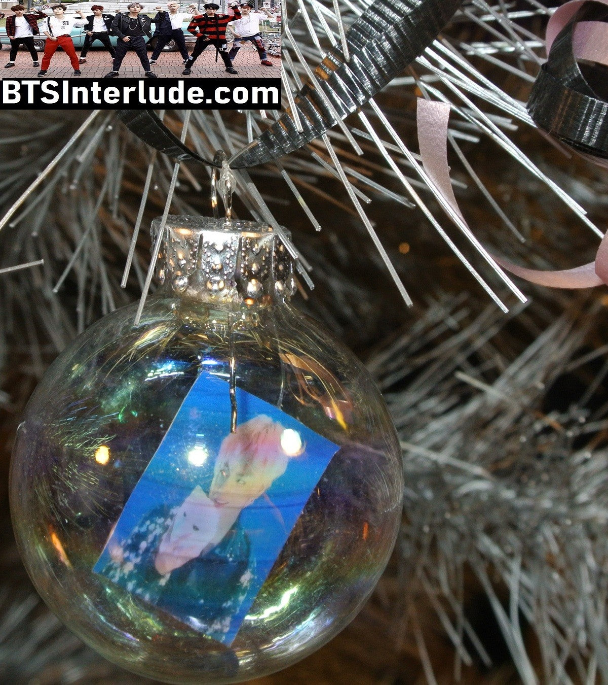 BTS CHRISTMAS ORNAMENT GLASS 1.75 INCH V KIM TAEHYUNG 김태형 SINGULARITY PERFORMANCE PINK HAIR MASK LIMITED EDITION