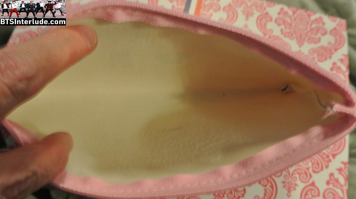 BTS BAG COSMETICS JEWELRY PENCIL PINK WHITE PLAID PARK JIMIN V KIM TAEHYUNG CHIBIS POUCH ZIPPER CLOSE TRAVEL