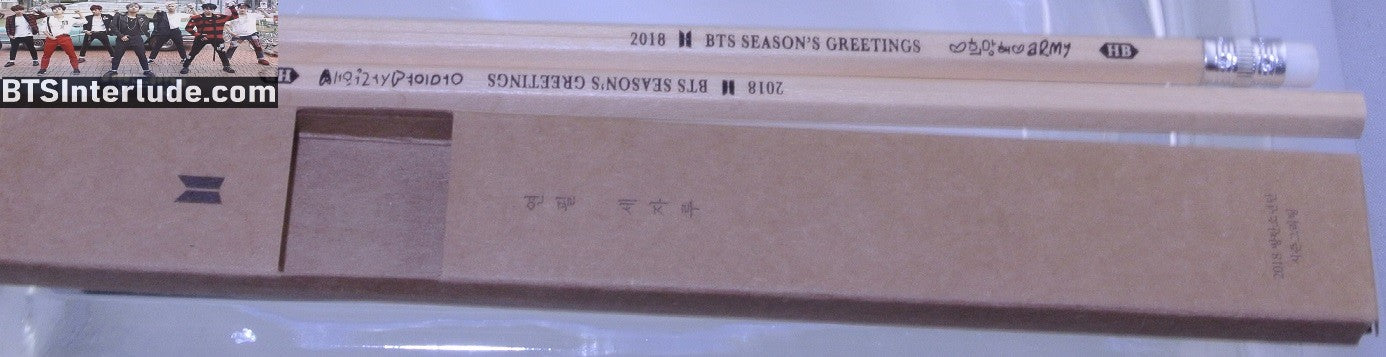 BTS PENCILS 2018 SEASONS GREETINGS SET OF 2 PENCILS WOOD NEW JUNGKOOK V JIMIN RM J-HOPE SUGA JIN OFFICIAL MERCHANDISE