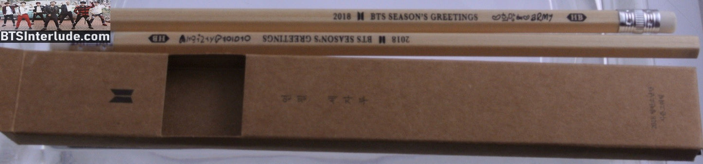 BTS PENCILS 2018 SEASONS GREETINGS SET OF 2 PENCILS WOOD NEW JUNGKOOK V JIMIN RM J-HOPE SUGA JIN OFFICIAL MERCHANDISE