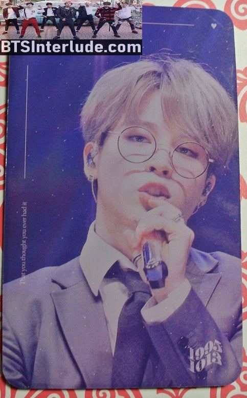 BTS PHOTOCARD FANSITE PARK JIMIN 박지민 BLOND HAIR GREY SUIT GLASSES MIC PHOTO CARD