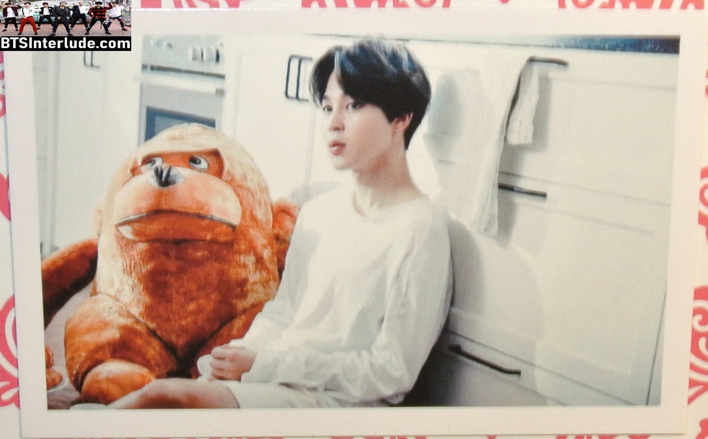 BTS PHOTOCARD FANSITE PARK JIMIN 박지민 STUFFED GORILLA FLOOR WHITE LONG SLEEVE SHIRT PC PHOTO CARD