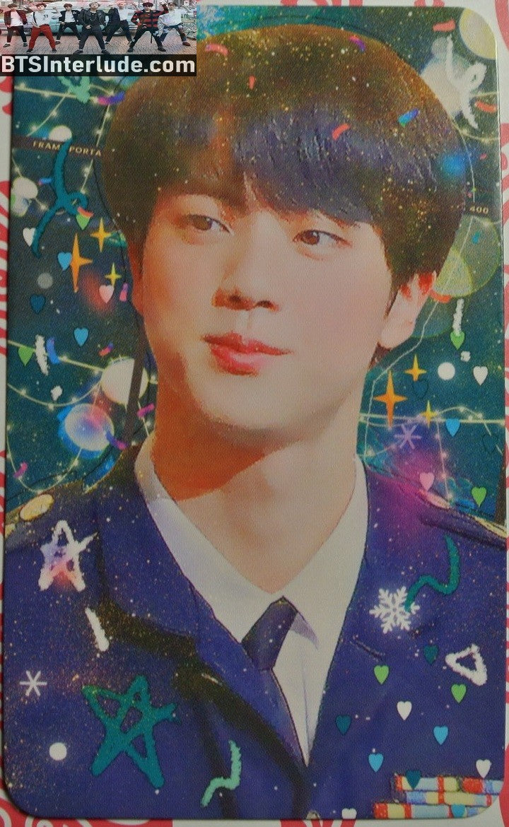 BTS PHOTOCARD FANSITE JIN KIM SEOKJIN 김석진 BLUE SUIT GREEN BACKGROUND PHOTO CARD
