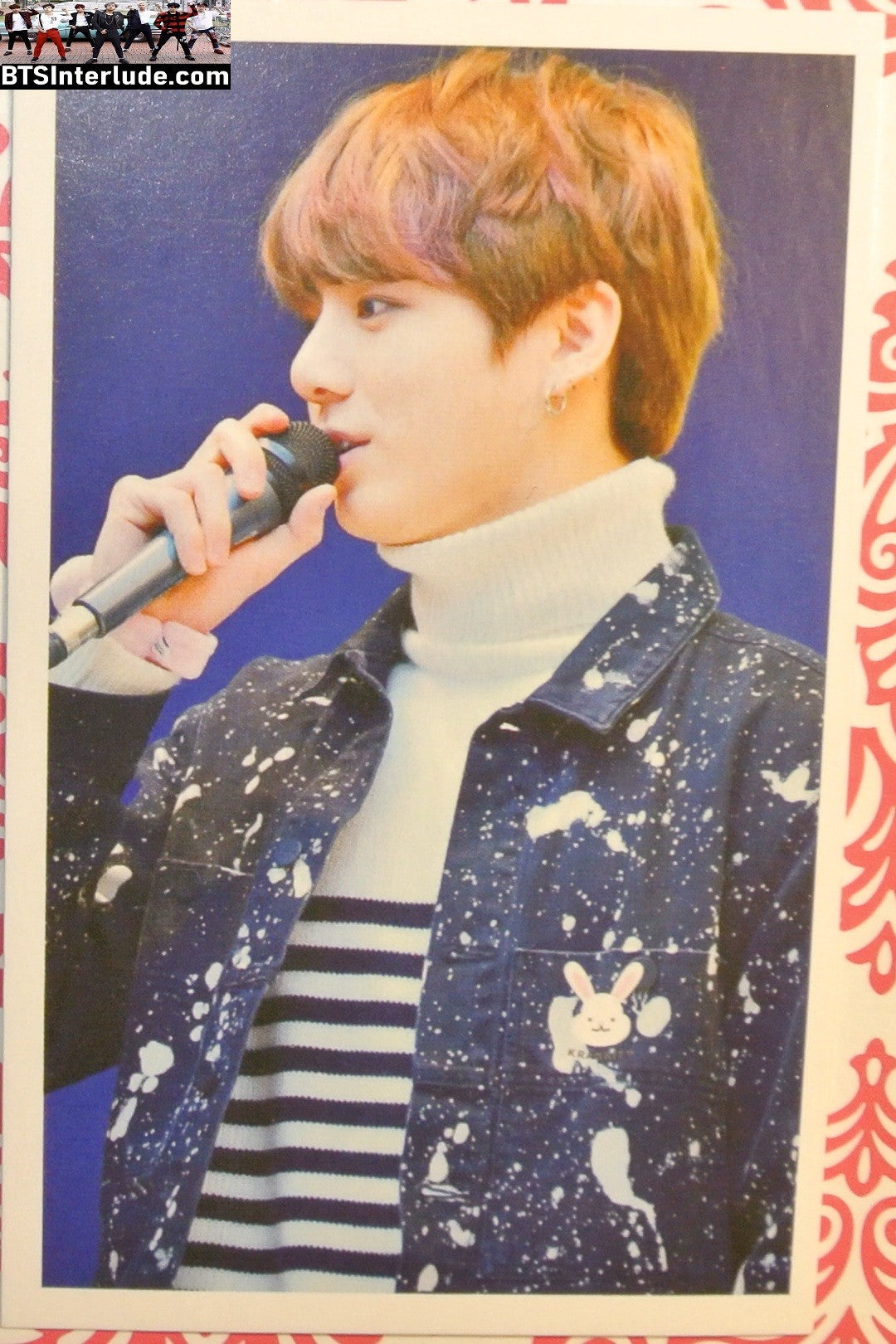 BTS PHOTOCARD FANSITE JEON JUNGKOOK 전정국 BLACK WHITE SPLOTCHY JACKET MIC PROFILE PC PHOTO CARD