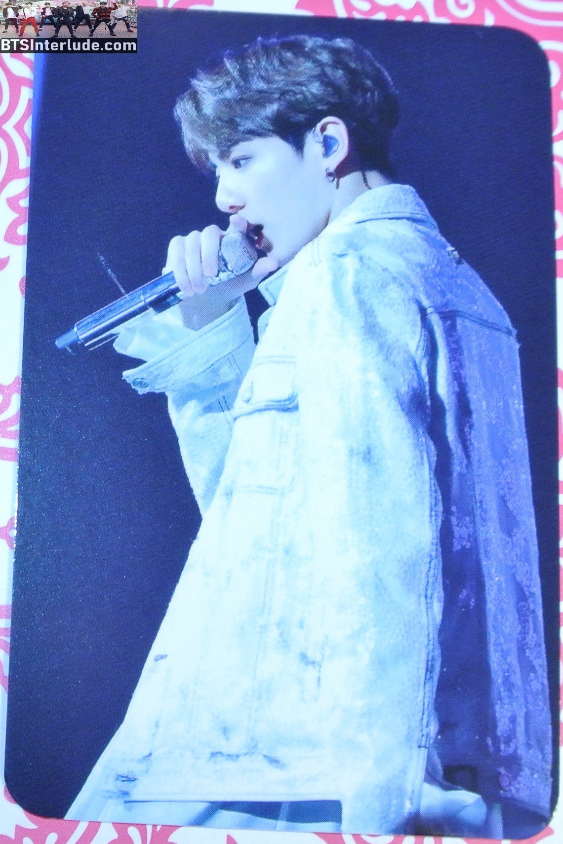 BTS PHOTOCARD FANSITE JEON JUNGKOOK 전정국 DENIM JACKET PROFILE THE KNOCK FANSITE ADDICTED PHOTO CARD