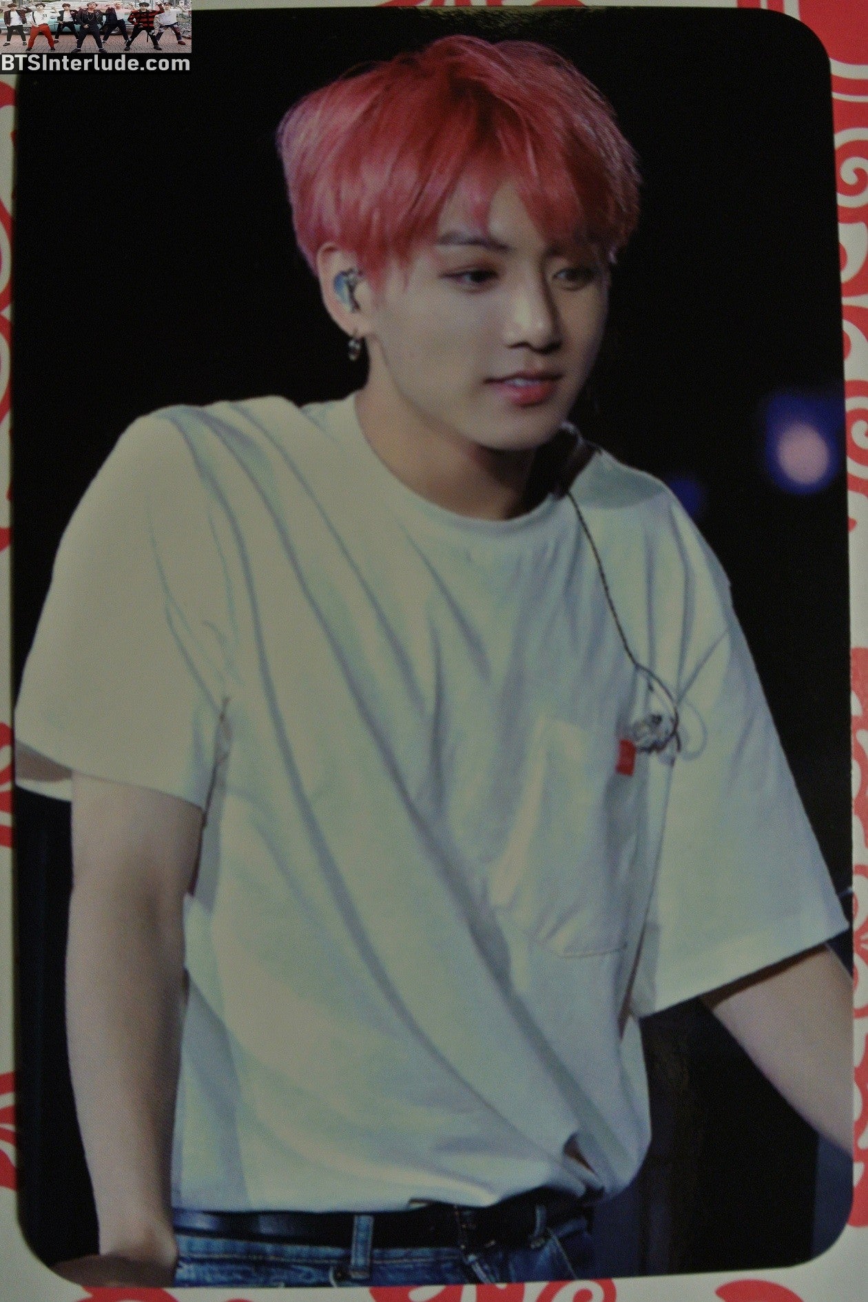 BTS PHOTOCARD FANSITE JEON JUNGKOOK 전정국 PINK HAIR WHITE SHIRT THE KNOCK FANSITE ADDICTED PHOTO CARD