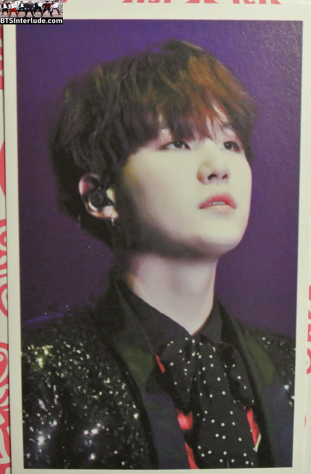BTS PHOTOCARD FANSITE SUGA MIN YOONGI 민윤기 BLACK JACKET LOOKING UP PC PHOTO CARD