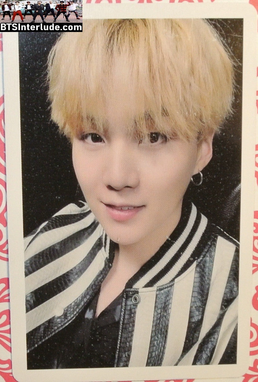 BTS PHOTOCARD FANSITE SUGA MIN YOONGI 민윤기 BLOND HAIR BLACK WHITE STRIPED SHIRT PC PHOTO CARD