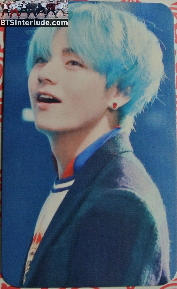BTS PHOTOCARD FANSITE V KIM TAEHYUNG 김태형 BLUE HAIR 3/4 PROFILE PHOTO CARD